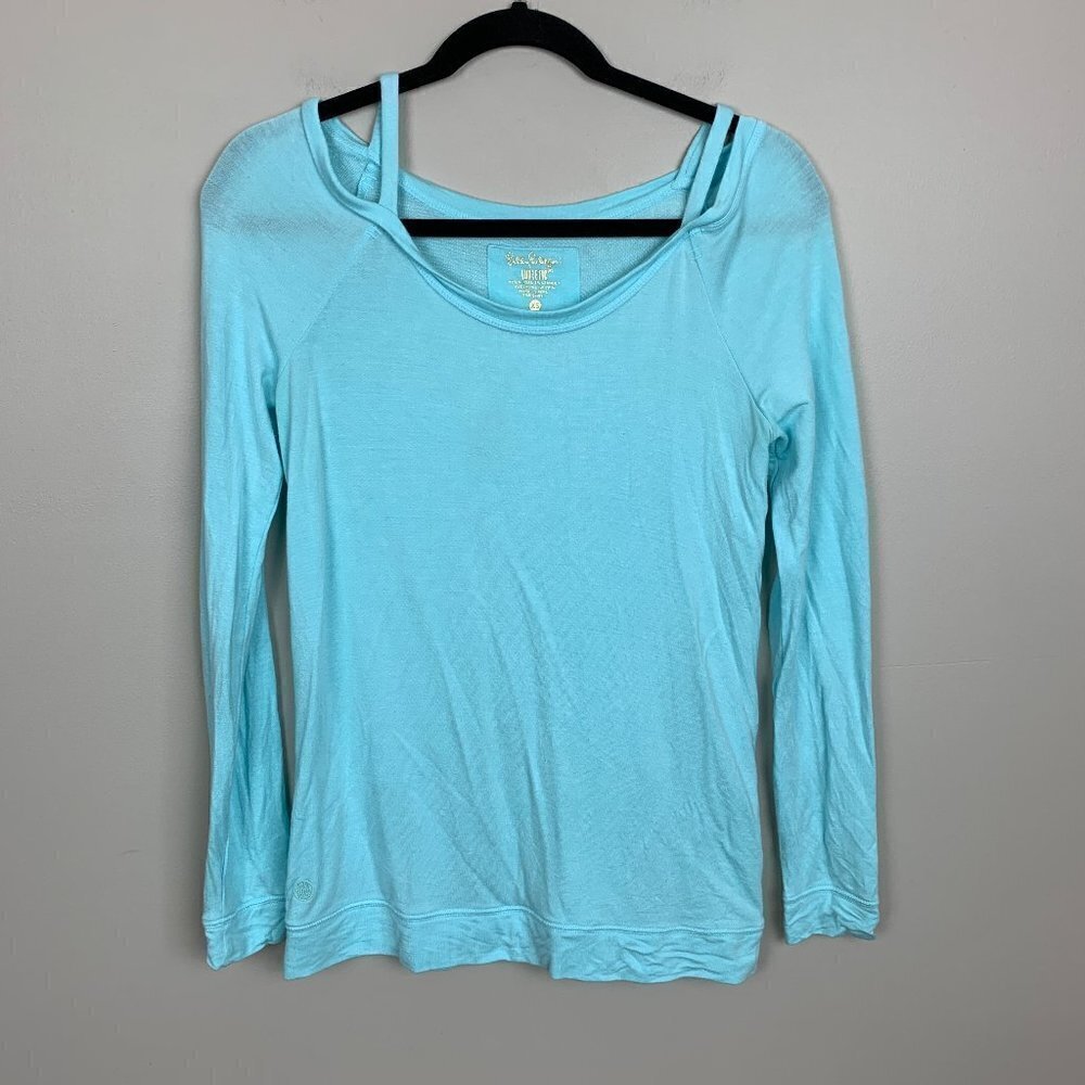 Lilly Pulitzer Luxetic Cold Shoulder Long Sleeve Turquoise Top - XS